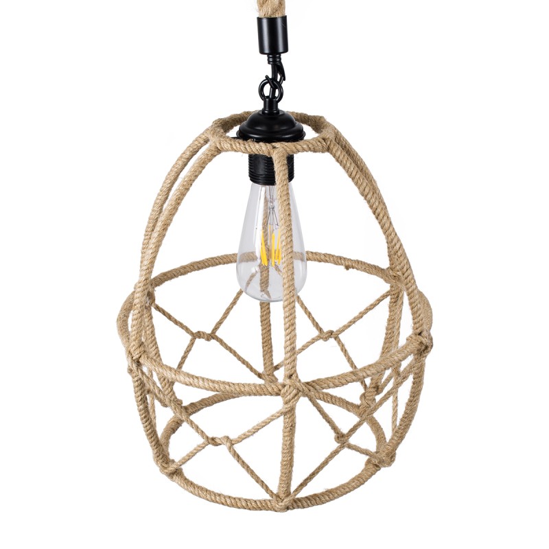 GloboStar® TELAN 01615 Vintage Κρεμαστό Φωτιστικό Πλέγμα Μονόφωτο 1 x E27 IP20 Μπεζ Σχοινί - Μ30 x Π30 x Υ38cm