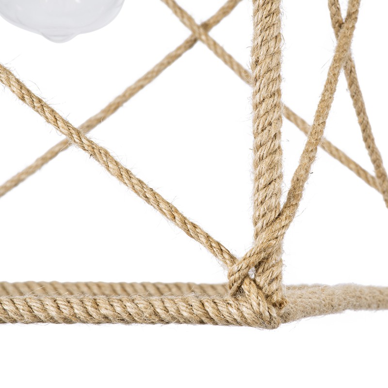 GloboStar® POLISHED 01616 Vintage Κρεμαστό Φωτιστικό Πλέγμα Μονόφωτο 1 x E27 IP20 Μαύρο Μέταλλο με Μπεζ Σχοινί - Μ30 x Π28 x Υ30cm