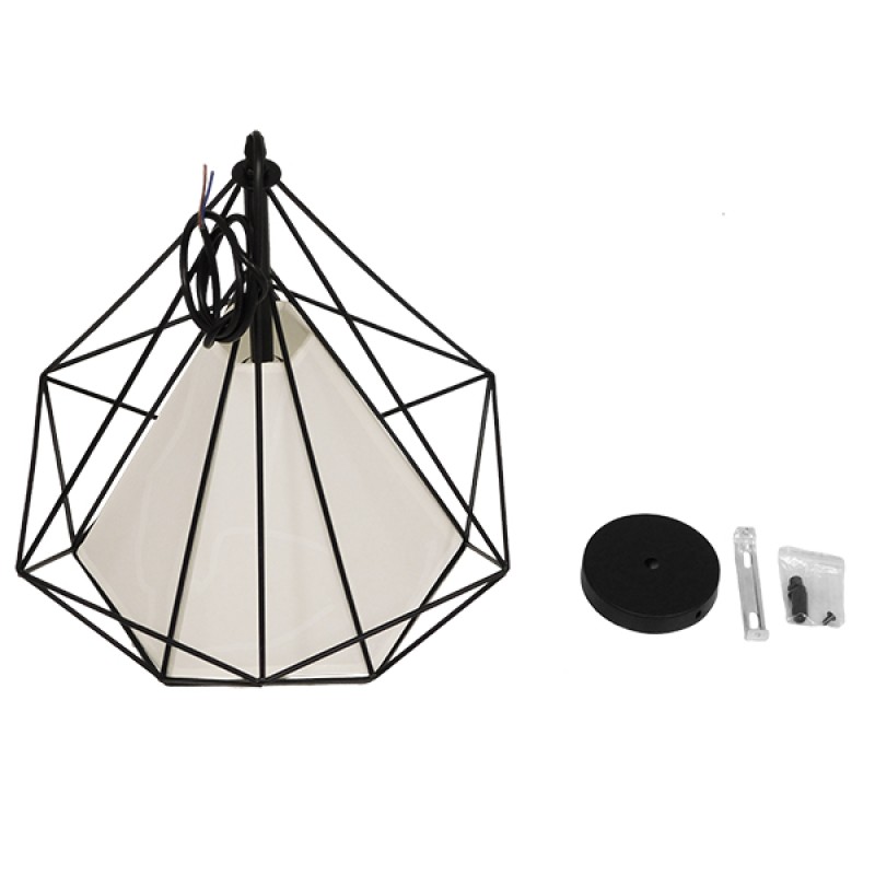 GLOBOSTAR® KAIRI 01618 Μοντέρνο Κρεμαστό Φωτιστικό Οροφής με Ντουί 1 x E27 AC 220-240V IP20 - Μαύρο & Λευκό - Μ38 x Π38 x Υ39cm