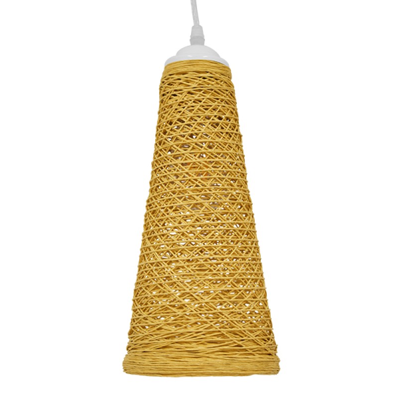 GloboStar® INCASS 01625 Vintage Κρεμαστό Φωτιστικό Καμπάνα Μονόφωτο 1 x E27 IP20 Μπεζ Rattan - Μ15 x Π15 x Y30.5cm