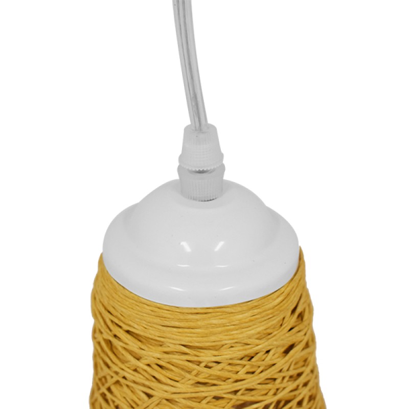 GloboStar® INCASS 01625 Vintage Κρεμαστό Φωτιστικό Καμπάνα Μονόφωτο 1 x E27 IP20 Μπεζ Rattan - Μ15 x Π15 x Y30.5cm