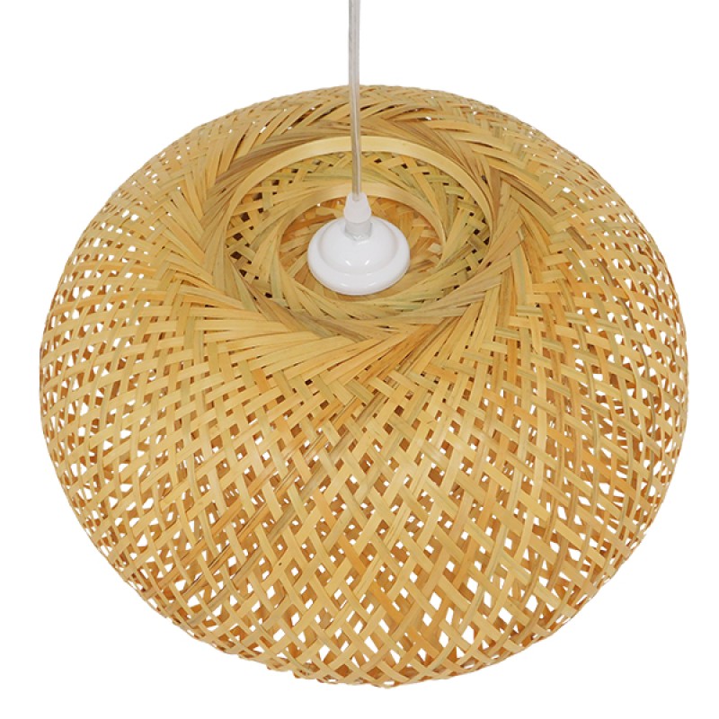 GloboStar® SAN TROPEZ 01626 Boho Κρεμαστό Φωτιστικό Πλέγμα Μονόφωτο 1 x E27 IP20 Μπεζ Ξύλο - Μ38 x Π38 x Υ22cm