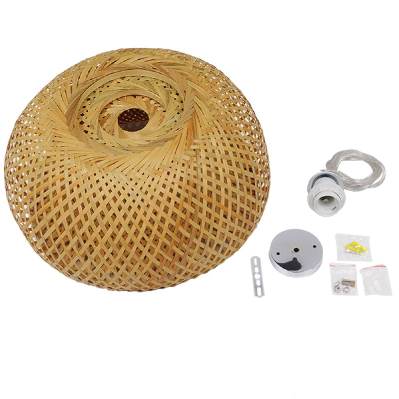 GloboStar® SAN TROPEZ 01626 Boho Κρεμαστό Φωτιστικό Πλέγμα Μονόφωτο 1 x E27 IP20 Μπεζ Ξύλο - Μ38 x Π38 x Υ22cm