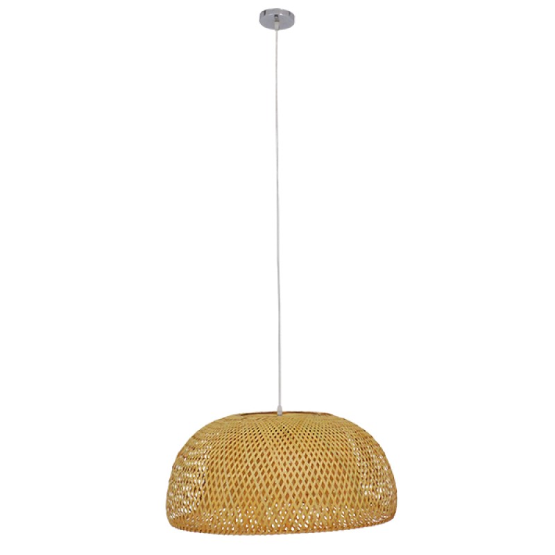 GloboStar® SAN TROPEZ 01627 Boho Κρεμαστό Φωτιστικό Πλέγμα Μονόφωτο 1 x E27 IP20 Μπεζ Ξύλο - Μ60 x Π60 x Υ29cm