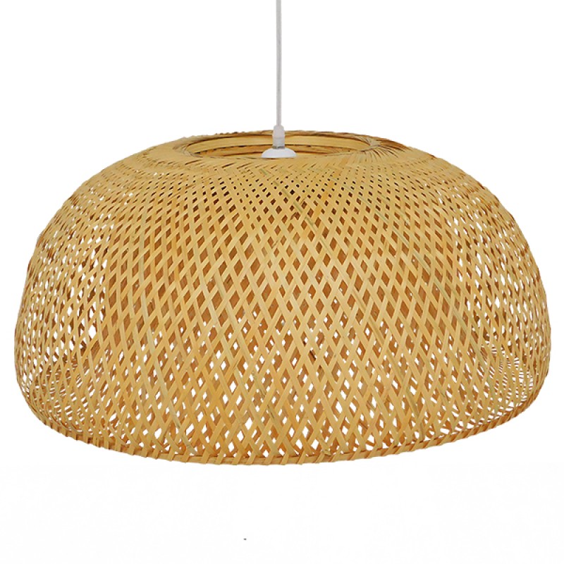 GloboStar® SAN TROPEZ 01627 Boho Κρεμαστό Φωτιστικό Πλέγμα Μονόφωτο 1 x E27 IP20 Μπεζ Ξύλο - Μ60 x Π60 x Υ29cm