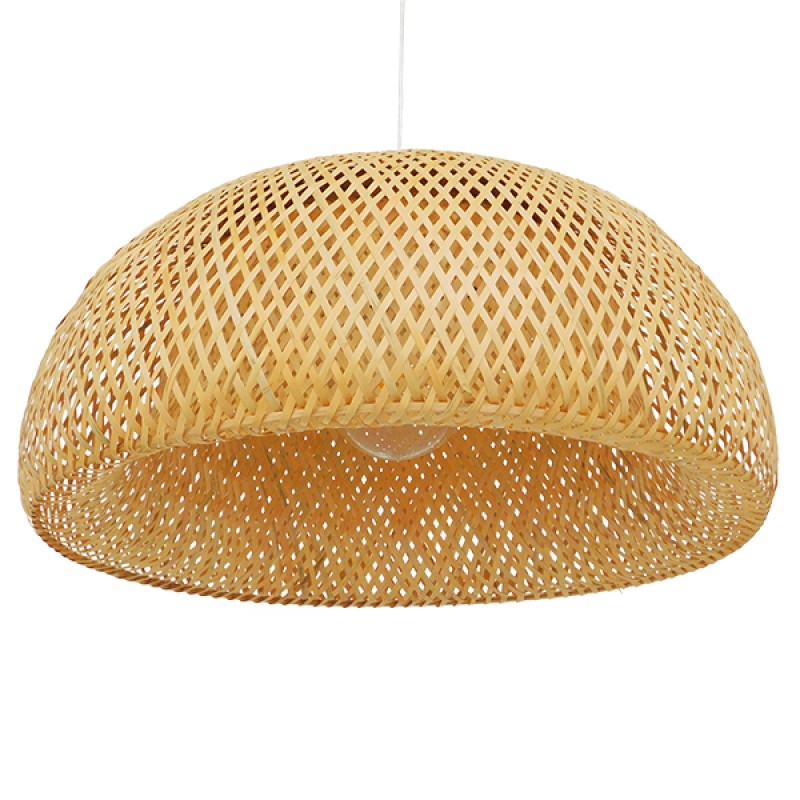 GloboStar® SAN TROPEZ 01627 Boho Κρεμαστό Φωτιστικό Πλέγμα Μονόφωτο 1 x E27 IP20 Μπεζ Ξύλο - Μ60 x Π60 x Υ29cm