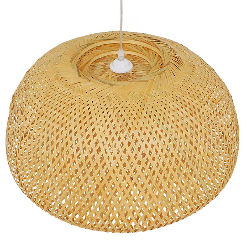 GloboStar® SAN TROPEZ 01627 Boho Κρεμαστό Φωτιστικό Πλέγμα Μονόφωτο 1 x E27 IP20 Μπεζ Ξύλο - Μ60 x Π60 x Υ29cm