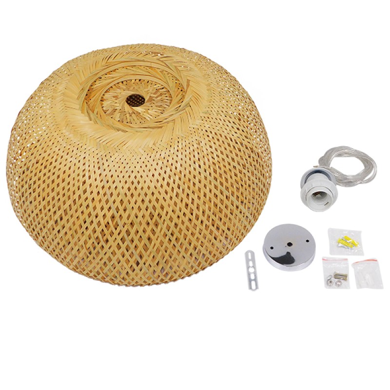 GloboStar® SAN TROPEZ 01627 Boho Κρεμαστό Φωτιστικό Πλέγμα Μονόφωτο 1 x E27 IP20 Μπεζ Ξύλο - Μ60 x Π60 x Υ29cm