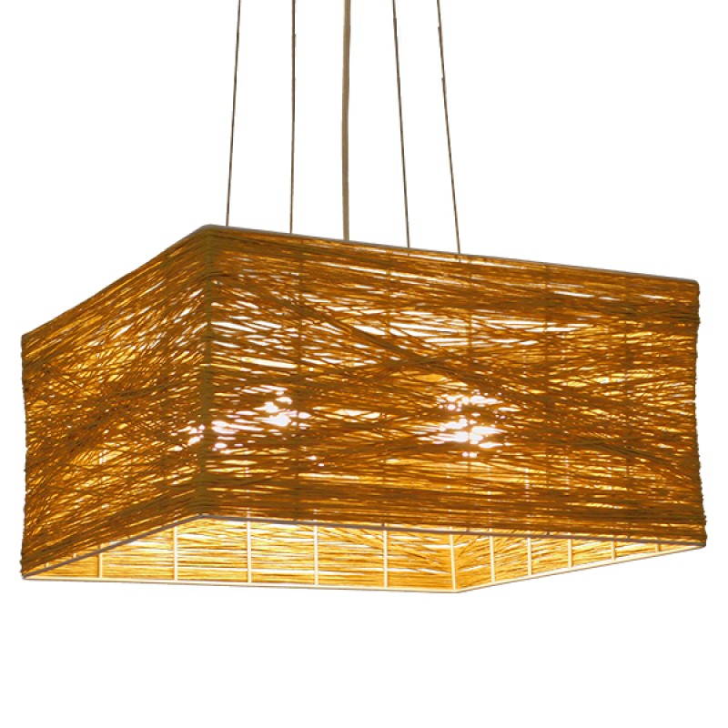 GloboStar® INCASS 01629 Vintage Κρεμαστό Φωτιστικό Ανάρτηση Πολύφωτο 5 x E27 IP20 Μπεζ Rattan - Μ40 x Π40 x Υ22.5cm