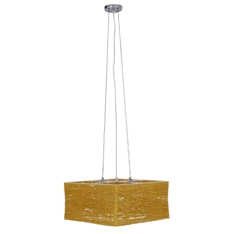 GloboStar® INCASS 01629 Vintage Κρεμαστό Φωτιστικό Ανάρτηση Πολύφωτο 5 x E27 IP20 Μπεζ Rattan - Μ40 x Π40 x Υ22.5cm