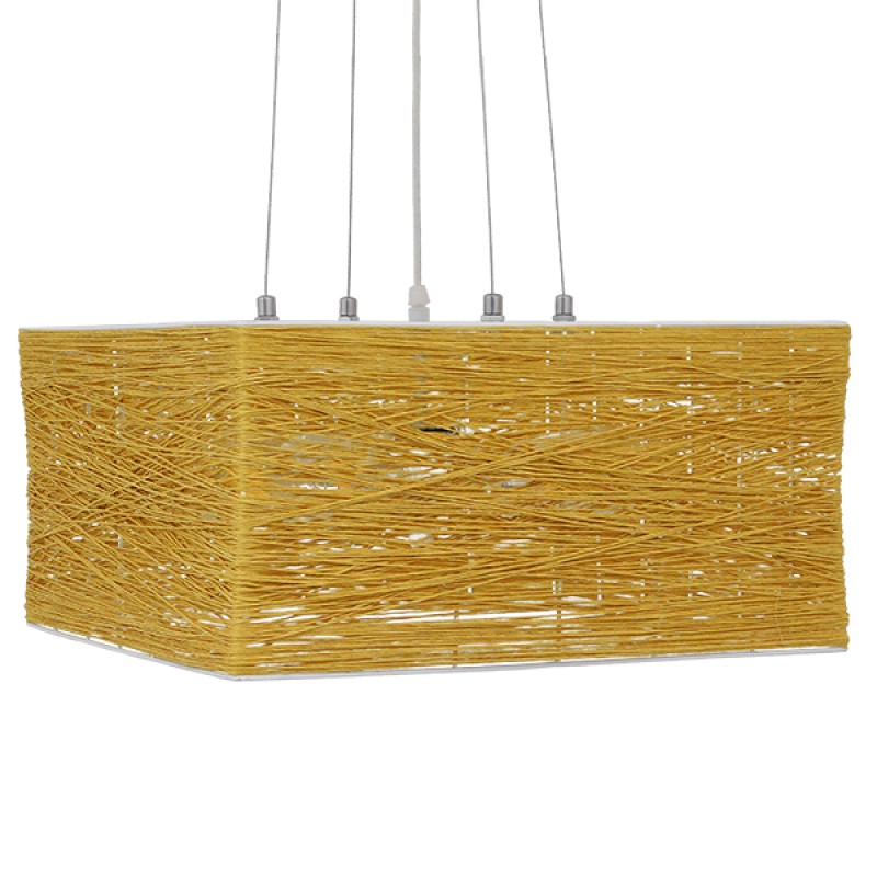 GloboStar® INCASS 01629 Vintage Κρεμαστό Φωτιστικό Ανάρτηση Πολύφωτο 5 x E27 IP20 Μπεζ Rattan - Μ40 x Π40 x Υ22.5cm