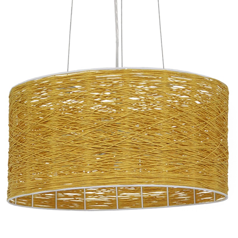 GloboStar® INCASS 01630 Vintage Κρεμαστό Φωτιστικό Καπέλο Τρίφωτο 3 x E27 IP20 Μπεζ Rattan - Μ40 x Π40 x Υ22cm