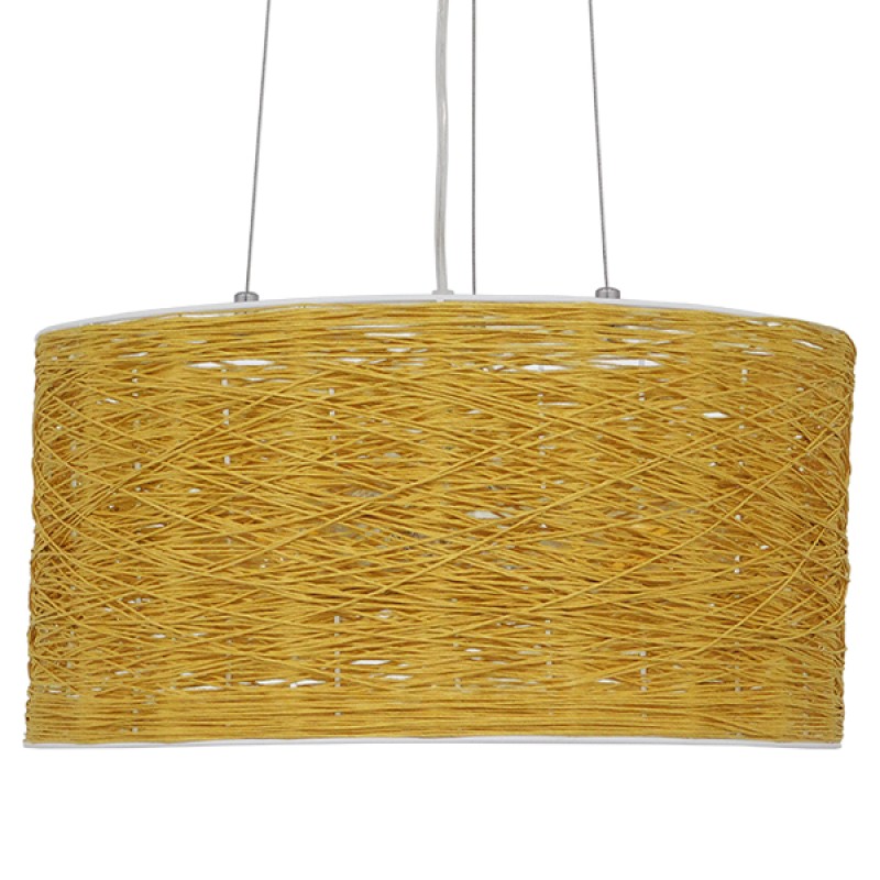 GloboStar® INCASS 01630 Vintage Κρεμαστό Φωτιστικό Καπέλο Τρίφωτο 3 x E27 IP20 Μπεζ Rattan - Μ40 x Π40 x Υ22cm