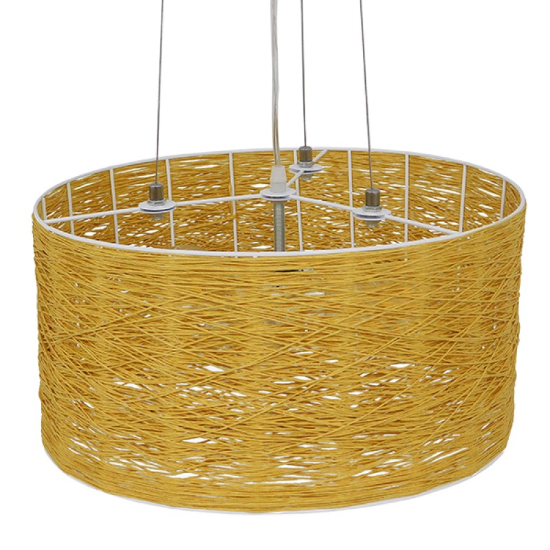 GloboStar® INCASS 01630 Vintage Κρεμαστό Φωτιστικό Καπέλο Τρίφωτο 3 x E27 IP20 Μπεζ Rattan - Μ40 x Π40 x Υ22cm