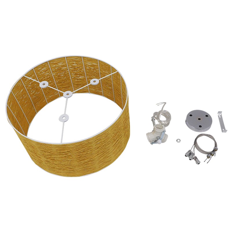 GloboStar® INCASS 01630 Vintage Κρεμαστό Φωτιστικό Καπέλο Τρίφωτο 3 x E27 IP20 Μπεζ Rattan - Μ40 x Π40 x Υ22cm