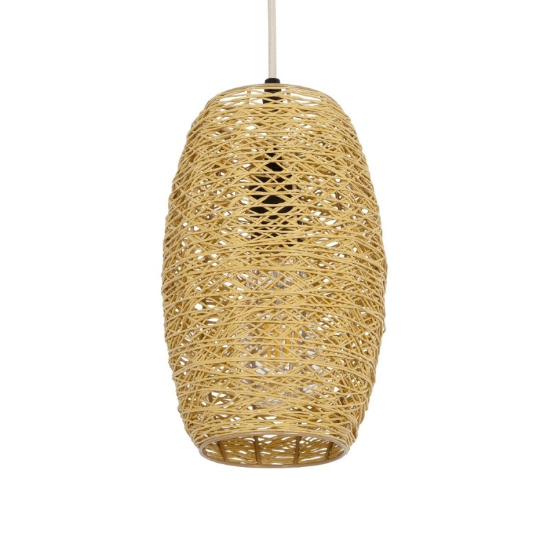 GloboStar® INCASS 01631 Vintage Κρεμαστό Φωτιστικό Ανάρτηση Μονόφωτο 1 x E27 IP20 Μπεζ Rattan - Μ15 x Π15 x Υ25cm