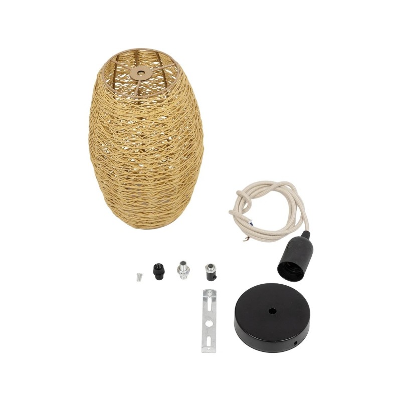 GloboStar® INCASS 01631 Vintage Κρεμαστό Φωτιστικό Ανάρτηση Μονόφωτο 1 x E27 IP20 Μπεζ Rattan - Μ15 x Π15 x Υ25cm