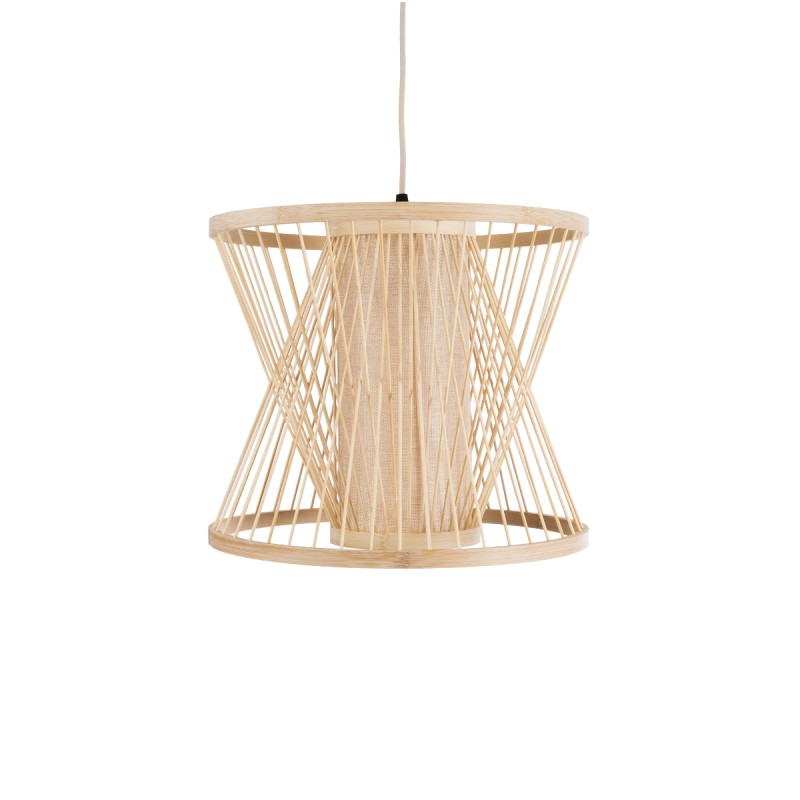 GloboStar® HIBISCUS 01632 Boho Κρεμαστό Φωτιστικό Καπέλο Μονόφωτο 1 x E27 IP20 Μπεζ Ξύλο - Μ35 x Π35 x Y30cm