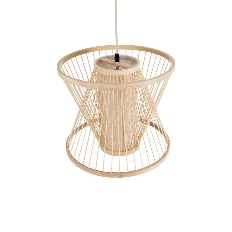 GloboStar® HIBISCUS 01632 Boho Κρεμαστό Φωτιστικό Καπέλο Μονόφωτο 1 x E27 IP20 Μπεζ Ξύλο - Μ35 x Π35 x Y30cm