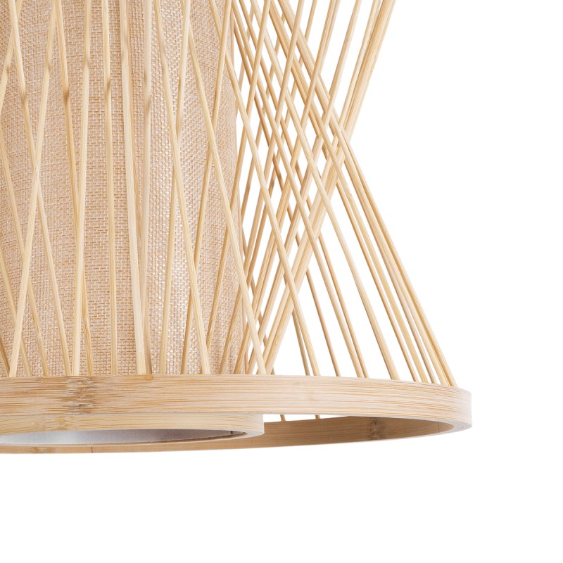 GloboStar® HIBISCUS 01632 Boho Κρεμαστό Φωτιστικό Καπέλο Μονόφωτο 1 x E27 IP20 Μπεζ Ξύλο - Μ35 x Π35 x Y30cm