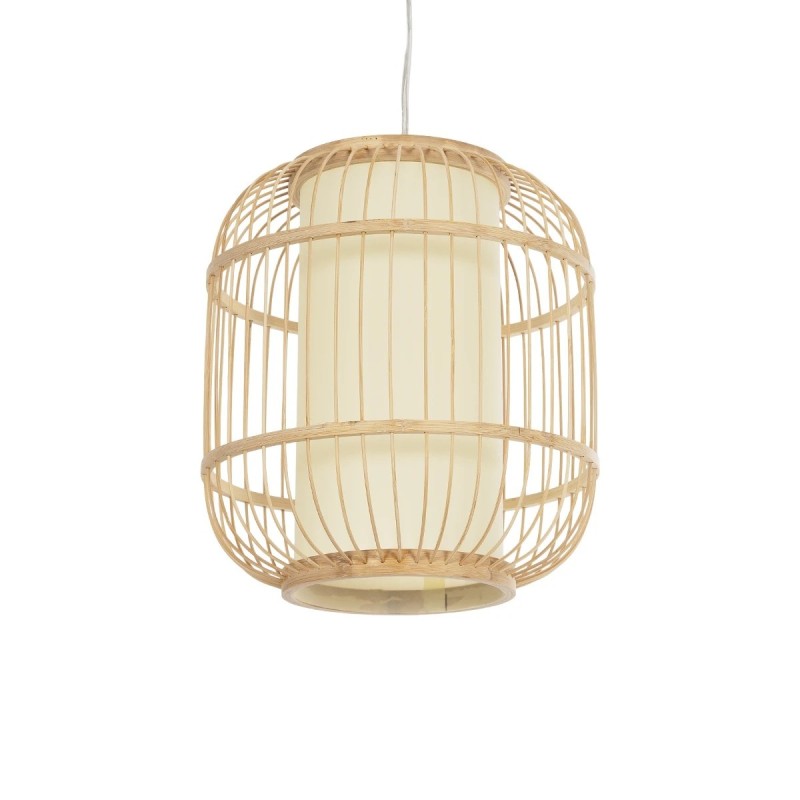 GloboStar® HIBISCUS 01633 Boho Κρεμαστό Φωτιστικό Ανάρτηση Μονόφωτο 1 x E27 IP20 Μπεζ Ξύλο - Μ26 x Π26 x Y32cm