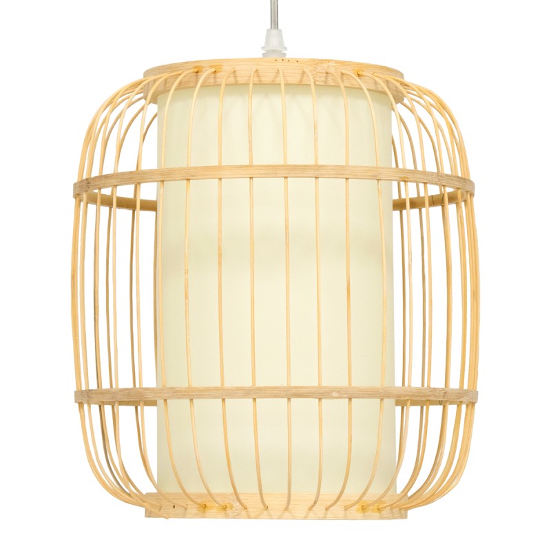 GloboStar® HIBISCUS 01633 Boho Κρεμαστό Φωτιστικό Ανάρτηση Μονόφωτο 1 x E27 IP20 Μπεζ Ξύλο - Μ26 x Π26 x Y32cm