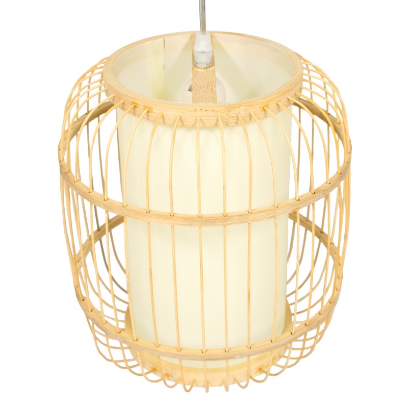 GloboStar® HIBISCUS 01633 Boho Κρεμαστό Φωτιστικό Ανάρτηση Μονόφωτο 1 x E27 IP20 Μπεζ Ξύλο - Μ26 x Π26 x Y32cm