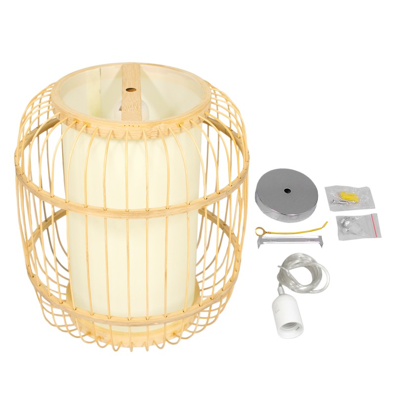 GloboStar® HIBISCUS 01633 Boho Κρεμαστό Φωτιστικό Ανάρτηση Μονόφωτο 1 x E27 IP20 Μπεζ Ξύλο - Μ26 x Π26 x Y32cm