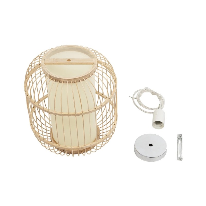 GloboStar® HIBISCUS 01633 Boho Κρεμαστό Φωτιστικό Ανάρτηση Μονόφωτο 1 x E27 IP20 Μπεζ Ξύλο - Μ26 x Π26 x Y32cm