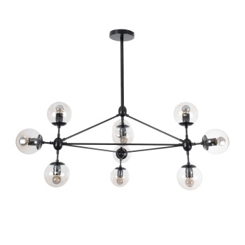 GLOBOSTAR® SENTINEL 01636 Μοντέρνο Φωτιστικό Οροφής με Ντουί 10 x E27 AC 220-240V IP20 - Μαύρο & Διάφανο - Μ105 x Π80 x Υ90cm