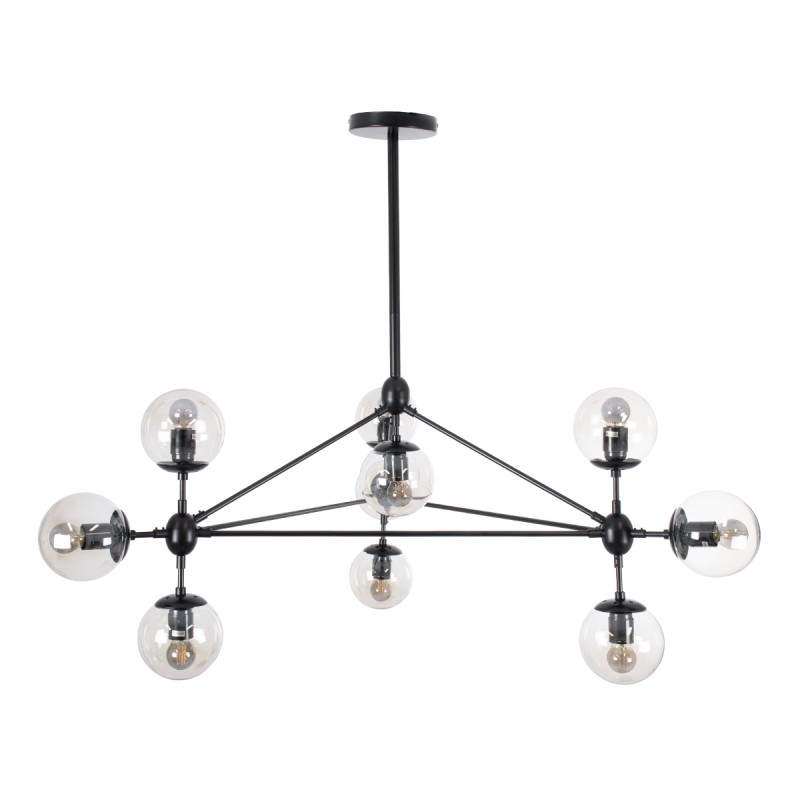 GloboStar® SENTINEL 01636 Μοντέρνο Φωτιστικό Οροφής Πλέγμα Πολύφωτο 10 x E27 IP20 Μαύρο Μέταλλο με μελί Γυαλί - Μ105 x Π80 x Υ90cm