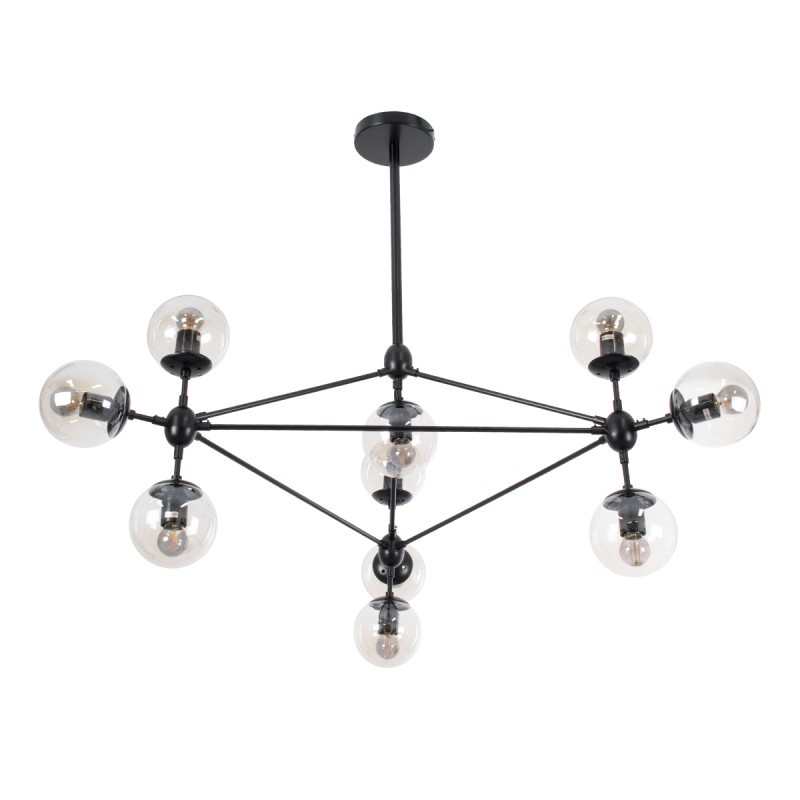 GloboStar® SENTINEL 01636 Μοντέρνο Φωτιστικό Οροφής Πλέγμα Πολύφωτο 10 x E27 IP20 Μαύρο Μέταλλο με μελί Γυαλί - Μ105 x Π80 x Υ90cm