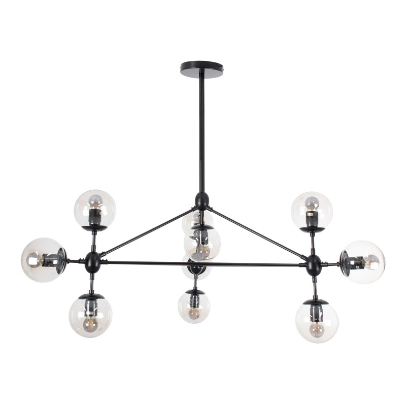 GloboStar® SENTINEL 01636 Μοντέρνο Φωτιστικό Οροφής Πλέγμα Πολύφωτο 10 x E27 IP20 Μαύρο Μέταλλο με μελί Γυαλί - Μ105 x Π80 x Υ90cm