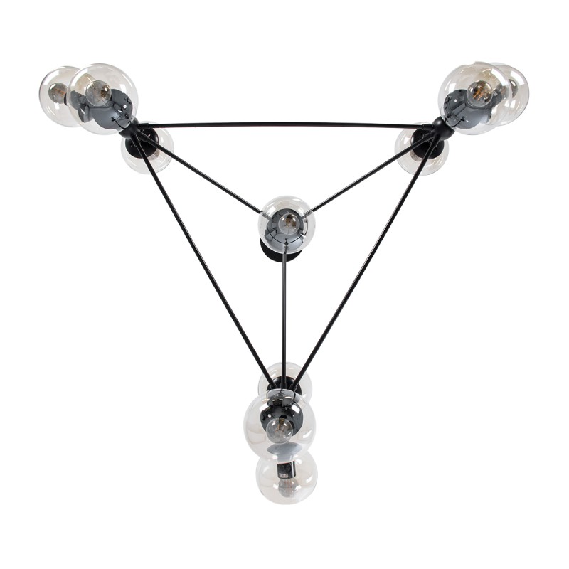 GloboStar® SENTINEL 01636 Μοντέρνο Φωτιστικό Οροφής Πλέγμα Πολύφωτο 10 x E27 IP20 Μαύρο Μέταλλο με μελί Γυαλί - Μ105 x Π80 x Υ90cm