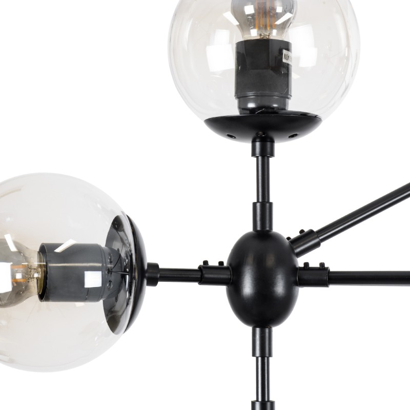 GloboStar® SENTINEL 01636 Μοντέρνο Φωτιστικό Οροφής Πλέγμα Πολύφωτο 10 x E27 IP20 Μαύρο Μέταλλο με μελί Γυαλί - Μ105 x Π80 x Υ90cm