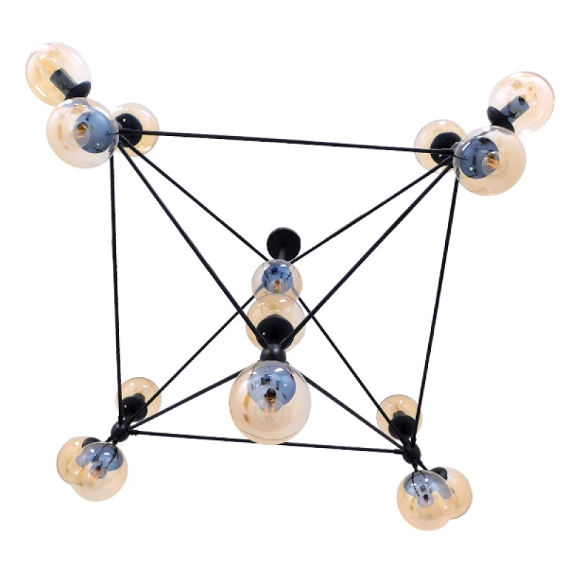 GLOBOSTAR® SENTINEL 01637 Μοντέρνο Φωτιστικό Οροφής με Ντουί 15 x E27 AC 220-240V IP20 - Μαύρο & Μελί - Μ150 x Π150 x Υ115cm