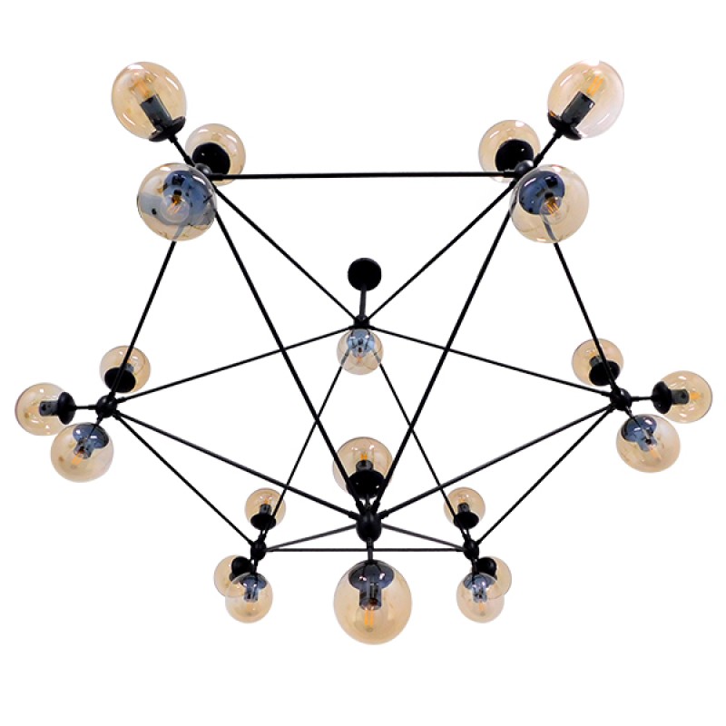 GLOBOSTAR® SENTINEL 01638 Μοντέρνο Φωτιστικό Οροφής με Ντουί 21 x E27 AC 220-240V IP20 - Μαύρο & Μελί - Μ170 x Π170 x Υ136cm