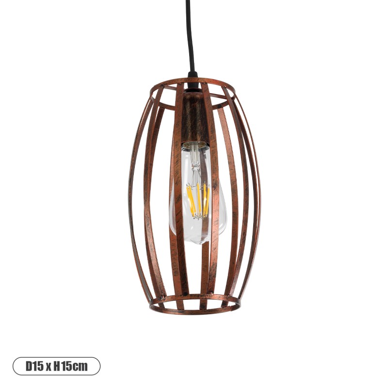 GloboStar® ZEBRA 01639 Vintage Κρεμαστό Φωτιστικό Πλέγμα Μονόφωτο 1 x E27 IP20 Χάλκινο Μέταλλο - Μ15 x 15 x Y15cm