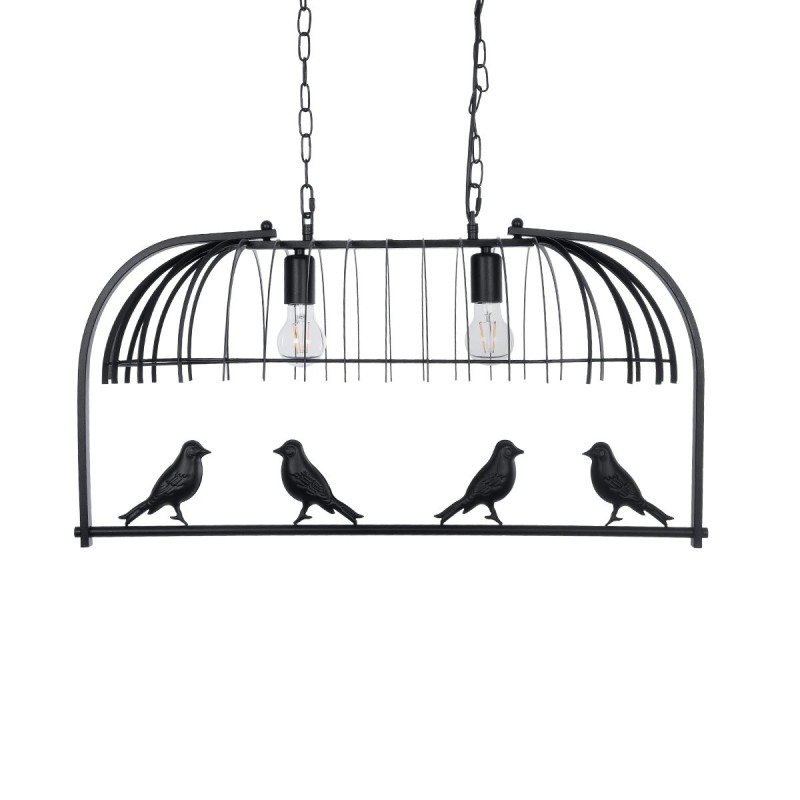 GloboStar® NEST 01643 Vintage Κρεμαστό Φωτιστικό Φιγούρα Δίφωτο 2 x E27 IP20 Μαύρο Μέταλλο με Πράσινο Πλαστικό - Μ73.6 x Π37.5 x Y38cm