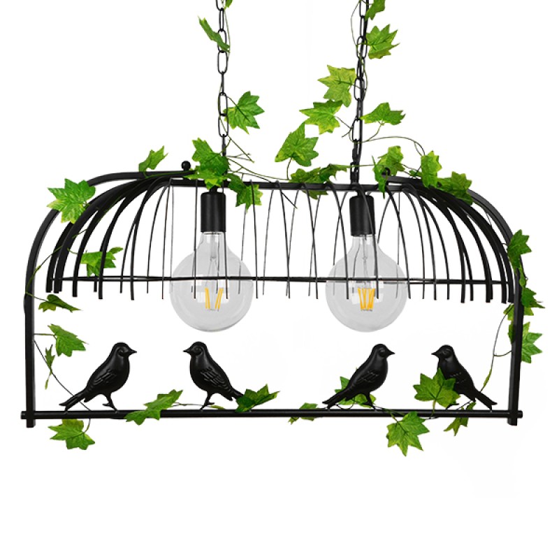 GloboStar® NEST 01643 Vintage Κρεμαστό Φωτιστικό Φιγούρα Δίφωτο 2 x E27 IP20 Μαύρο Μέταλλο με Πράσινο Πλαστικό - Μ73.6 x Π37.5 x Y38cm