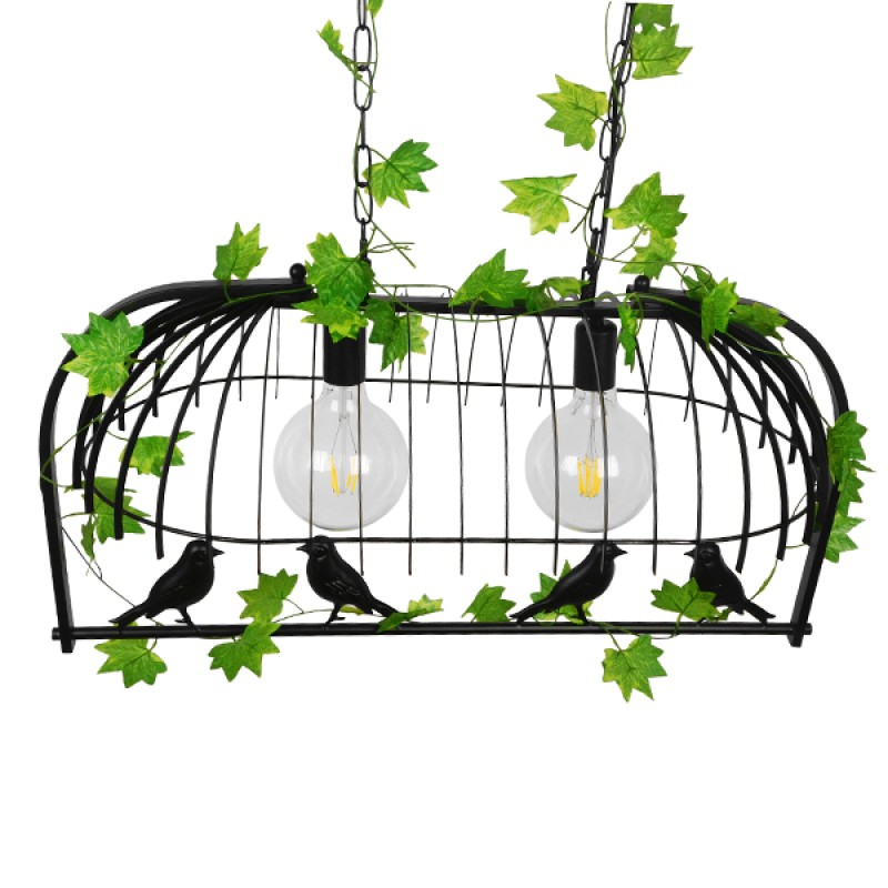 GloboStar® NEST 01643 Vintage Κρεμαστό Φωτιστικό Φιγούρα Δίφωτο 2 x E27 IP20 Μαύρο Μέταλλο με Πράσινο Πλαστικό - Μ73.6 x Π37.5 x Y38cm