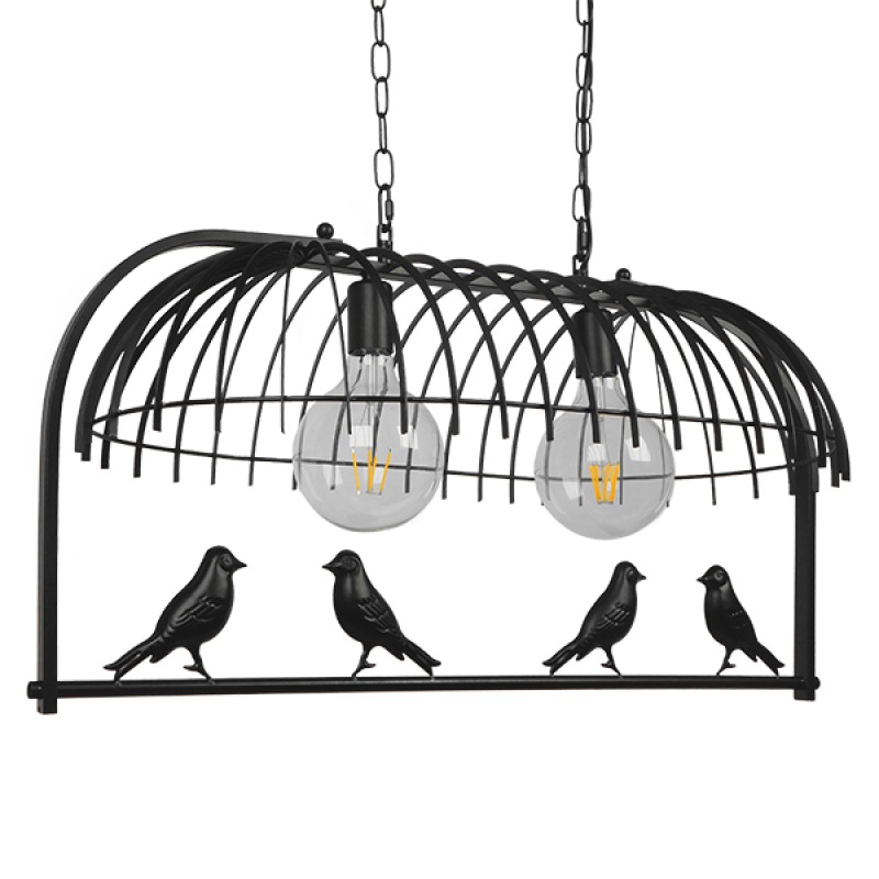 GloboStar® NEST 01643 Vintage Κρεμαστό Φωτιστικό Φιγούρα Δίφωτο 2 x E27 IP20 Μαύρο Μέταλλο με Πράσινο Πλαστικό - Μ73.6 x Π37.5 x Y38cm