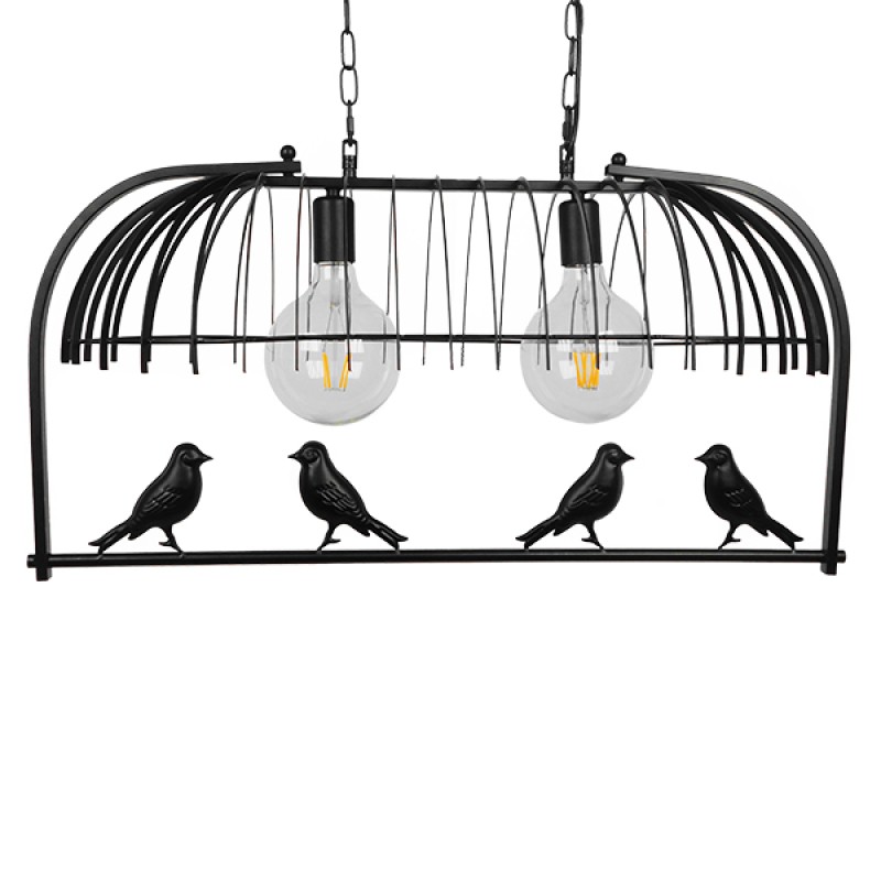 GloboStar® NEST 01643 Vintage Κρεμαστό Φωτιστικό Φιγούρα Δίφωτο 2 x E27 IP20 Μαύρο Μέταλλο με Πράσινο Πλαστικό - Μ73.6 x Π37.5 x Y38cm