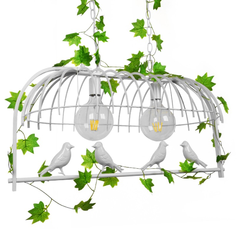 GloboStar® NEST 01644 Vintage Κρεμαστό Φωτιστικό Φιγούρα Δίφωτο 2 x E27 IP20 Λευκό Μέταλλο με Πράσινο Πλαστικό - Μ73.6 x Π37.5 x Y38cm