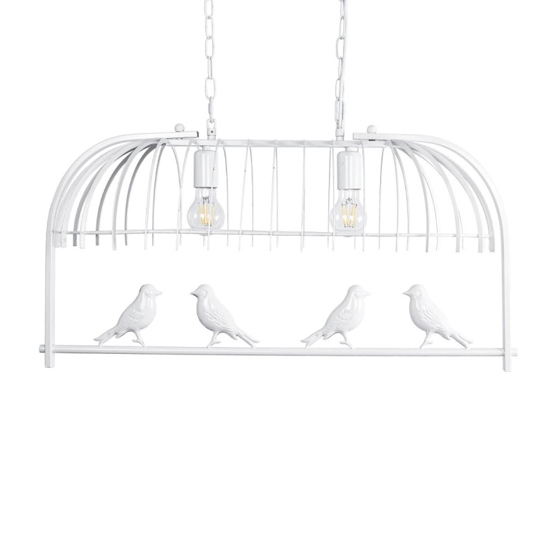 GloboStar® NEST 01644 Vintage Κρεμαστό Φωτιστικό Φιγούρα Δίφωτο 2 x E27 IP20 Λευκό Μέταλλο με Πράσινο Πλαστικό - Μ73.6 x Π37.5 x Y38cm