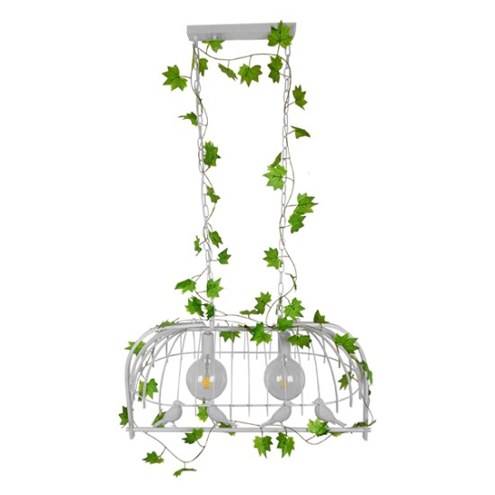 GloboStar® NEST 01644 Vintage Κρεμαστό Φωτιστικό Φιγούρα Δίφωτο 2 x E27 IP20 Λευκό Μέταλλο με Πράσινο Πλαστικό - Μ73.6 x Π37.5 x Y38cm GloboStar® NEST 01644 Vintage Κρεμαστό Φωτιστικό Φιγούρα Δίφωτο 2 x E27 IP20 Λευκό Μέταλλο με Πράσινο Πλαστικό - Μ73.6 x Π37.5 x Y38cm