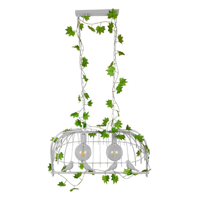 GloboStar® NEST 01644 Vintage Κρεμαστό Φωτιστικό Φιγούρα Δίφωτο 2 x E27 IP20 Λευκό Μέταλλο με Πράσινο Πλαστικό - Μ73.6 x Π37.5 x Y38cm