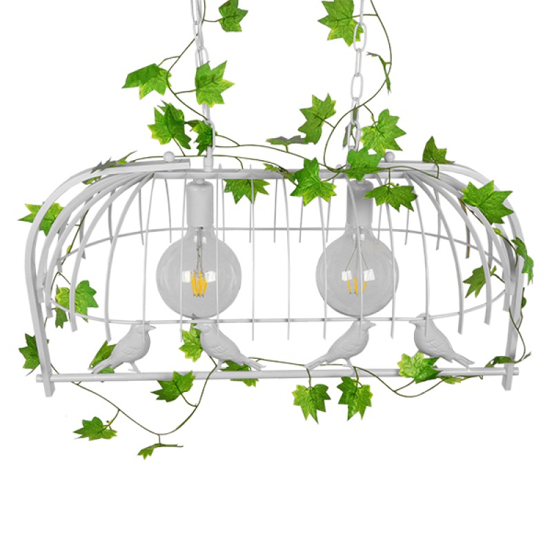 GloboStar® NEST 01644 Vintage Κρεμαστό Φωτιστικό Φιγούρα Δίφωτο 2 x E27 IP20 Λευκό Μέταλλο με Πράσινο Πλαστικό - Μ73.6 x Π37.5 x Y38cm