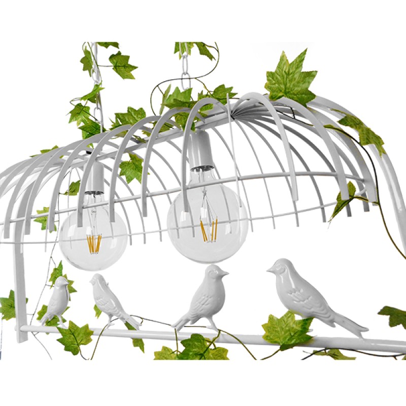 GloboStar® NEST 01644 Vintage Κρεμαστό Φωτιστικό Φιγούρα Δίφωτο 2 x E27 IP20 Λευκό Μέταλλο με Πράσινο Πλαστικό - Μ73.6 x Π37.5 x Y38cm