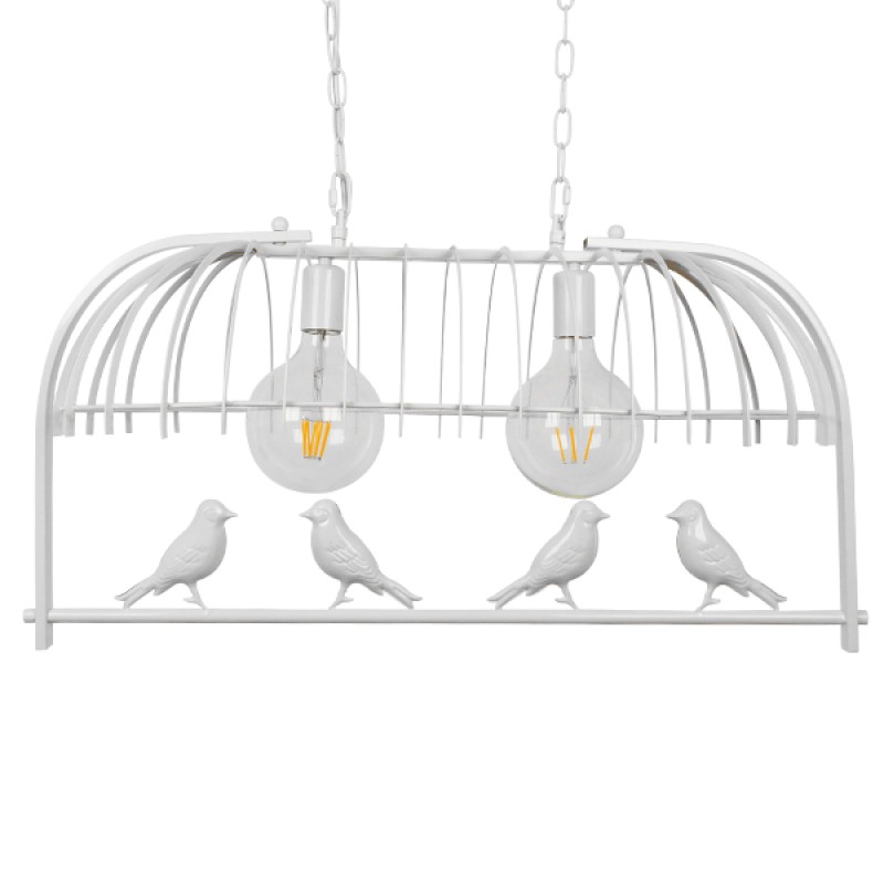 GloboStar® NEST 01644 Vintage Κρεμαστό Φωτιστικό Φιγούρα Δίφωτο 2 x E27 IP20 Λευκό Μέταλλο με Πράσινο Πλαστικό - Μ73.6 x Π37.5 x Y38cm